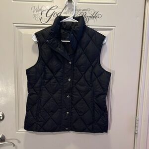 Lands End Down Puffer Vest‎ Womens Size Small Black Snap Front Stand Up Collar